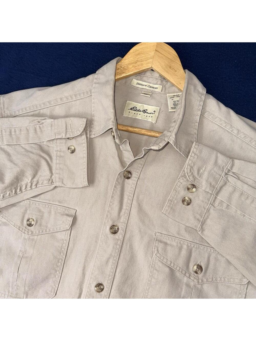 Vintage Eddie Bauer Elkborn Canvas Shirt Men XL Durable Made in USA Rugged Retro